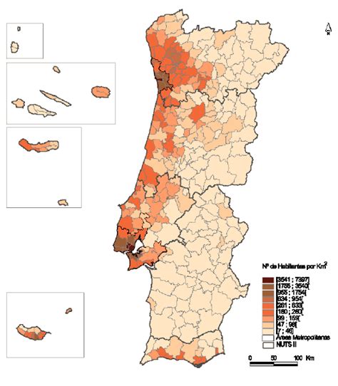 mapa da densidade populacional portugal